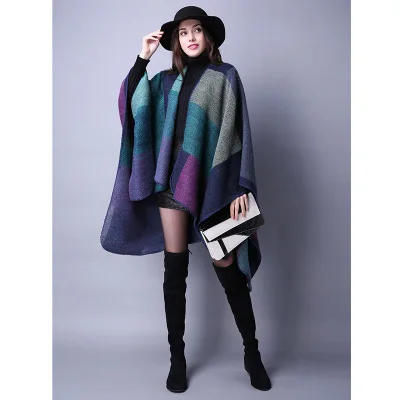 Дизайн модное зимнее женское теплое пончо и накидки для дам пальто Высокое качество женские шали большой геометрический плащ - Цвет: 1