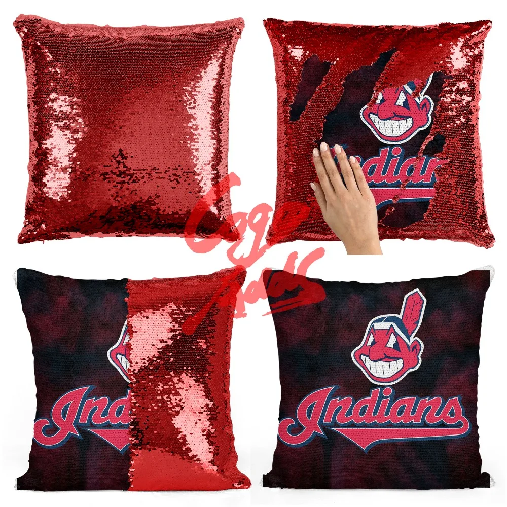 

Cleveland Indians Mermaid Sequins Cushion Cover Magical Colorful Throw Pillow Case Two Color Changing Reversible Cushion Cover