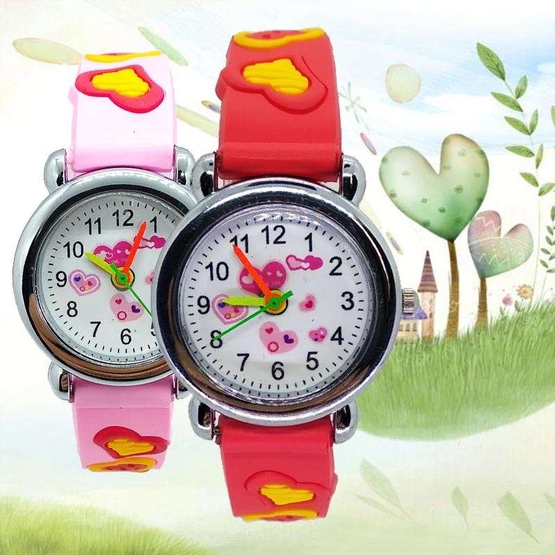 Фото Детские часы с красным сердечком силиконовые для мальчиков и девочек