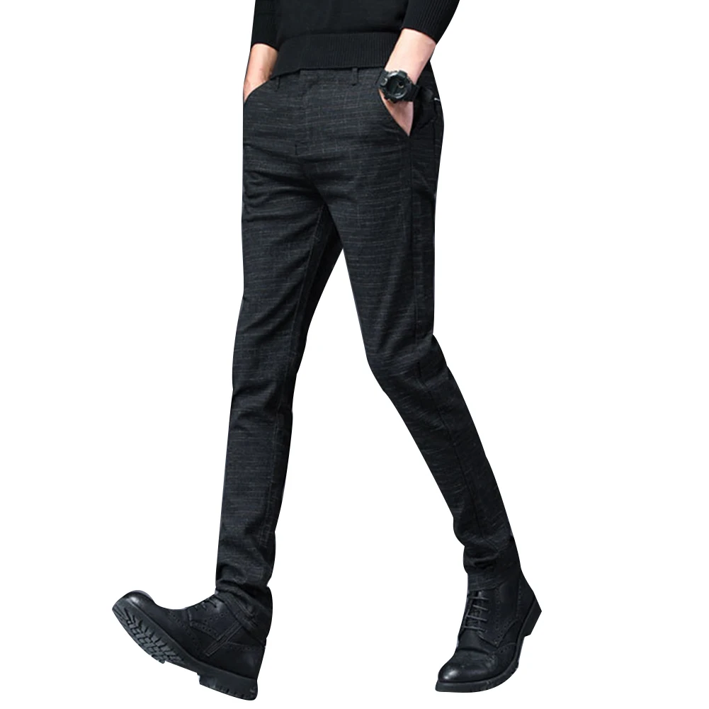 Осенние мужские повседневные клетчатые прямые длинные брюки Slim Fit рабочие