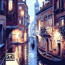 На заказ Алмазная картина Полная площадь/Круглый Мультфильм Венеция ночь пейзаж eigen foto Алмазная вышивка аксессуары eekhoorn кошка