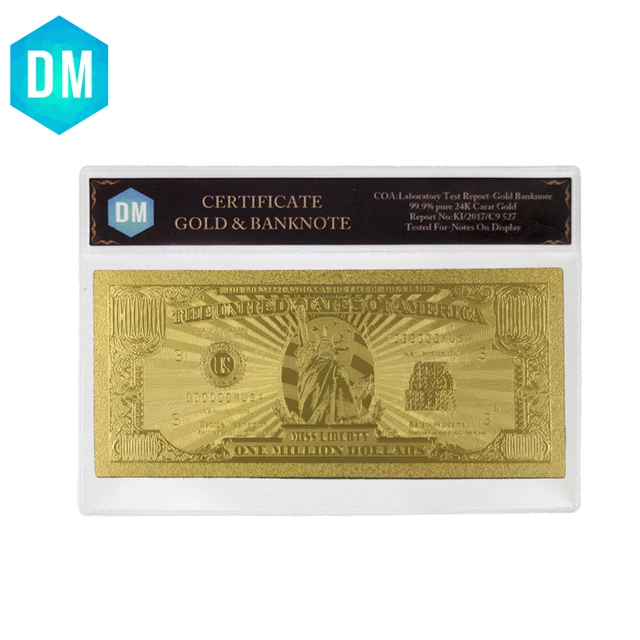 Hot Sale Gold Plated Fake Money Collectible Gold Banknotes USA 1