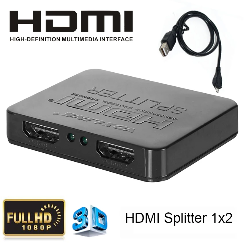 Mini Full HD1080p 1 x2 HDMI switch 3D 1 input 2 output HDMI Splitter audio video