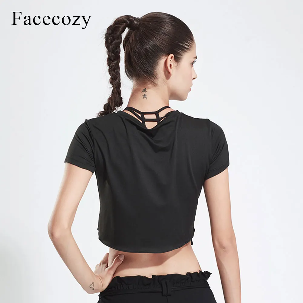 Женская Спортивная футболка с круглым вырезом Facecozy Однотонная завязками и