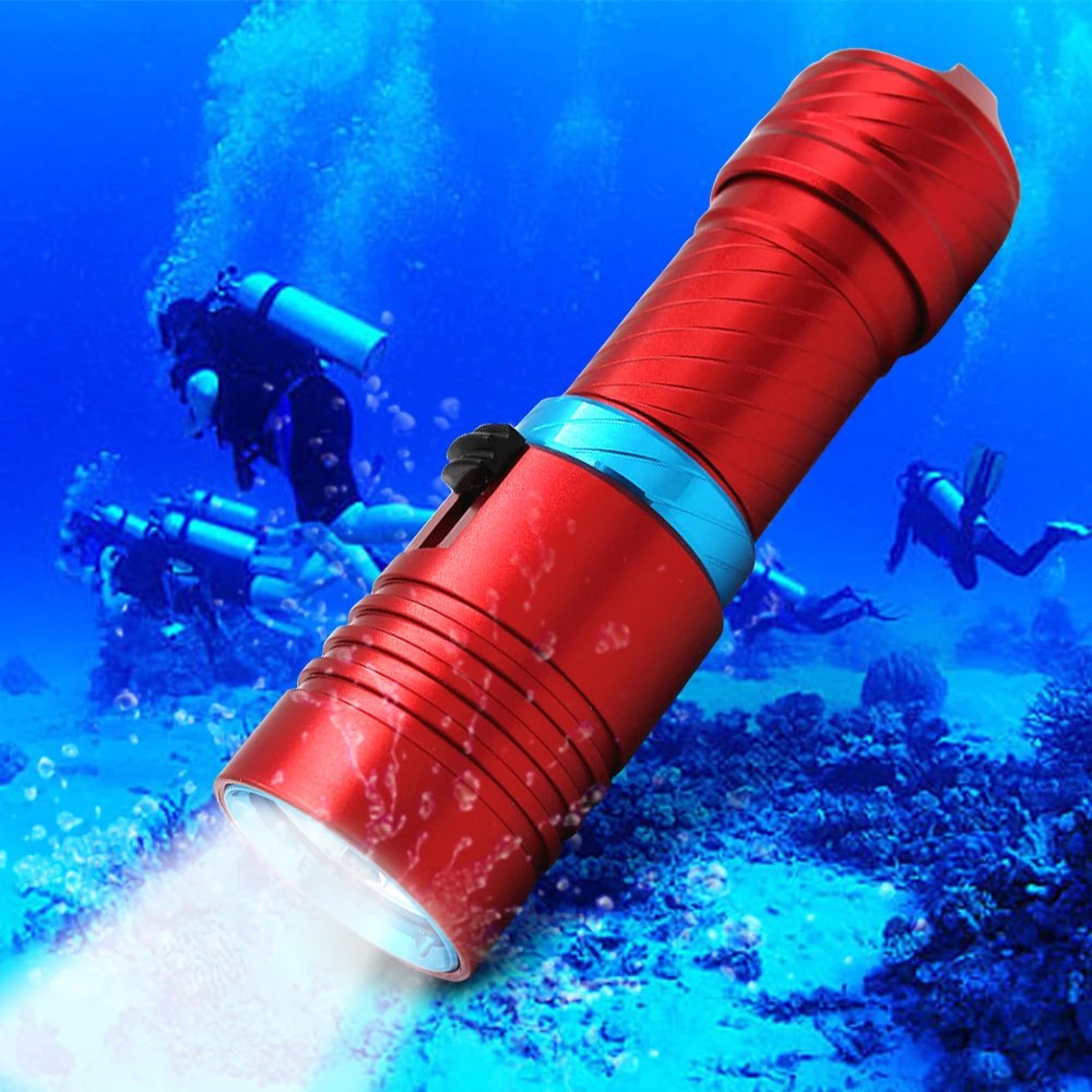 Фонарик для дайвинга, водонепроницаемый фонарь, мощный XM-L2 фонарик для подводного плавания 200 м, подводное освещение с батареей 18650/26650