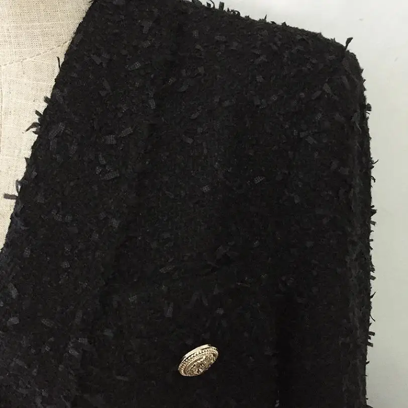 HIgh quality women blazer tweed jacket coat autumn fashion metal button double breasted lapel long sleeve elegant overcoat L1361