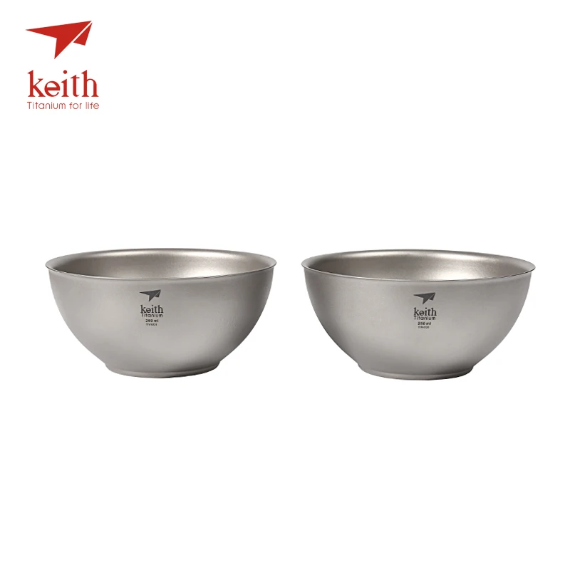 Keith titanio 250 ml cuencos conjunto ultraligero Camping vajilla portátil de viaje doble pared titanio puro cuencos 2 piezas