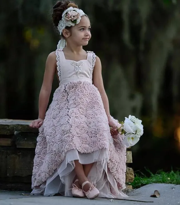 

New Little Girls Pageant Gown Lavender High Low Jewel Flower Girl Dresses For Teens Formal Holy Communion Dresses