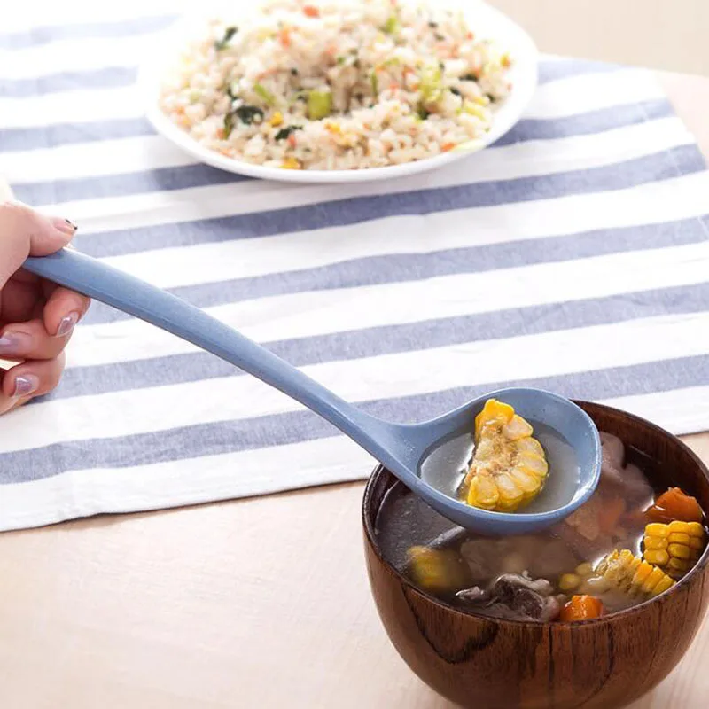 

Long Handle Soup Spoon Meal Dinner Scoops Tableware Wheat Straw Rice Ladle Kitchen Supplies Cooking Tool Kitchen Spoon