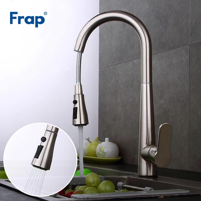 Cheap Frap New Kitchen Faucet Brass Nickel Brushed Sink Faucet Pull Out 360 Rotation Faucets for Kitchen Tap Mixer torneira Y40062