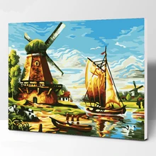 Без рамки ветряная мельница номер картина маслом настенные картины украшение для гостиной холст Пейзаж Цифровая живопись принты