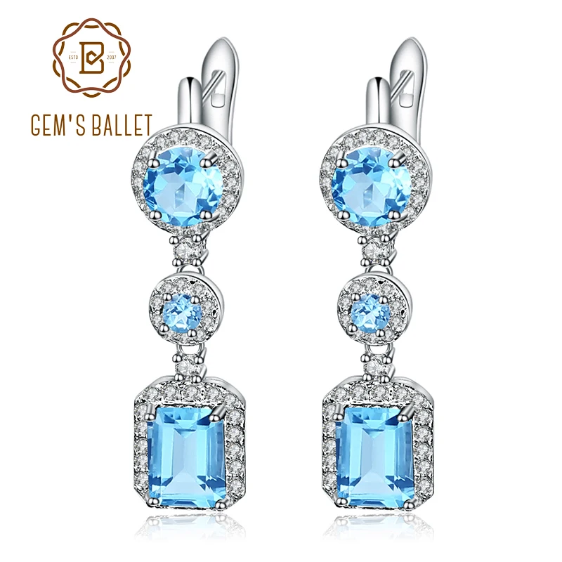 

Gem's Ballet 6.29Ct Natural Swiss Blue Topaz Drop Earrings 925 Sterling Silver Vintage Earrings For Women Wedding Fine Jewelry