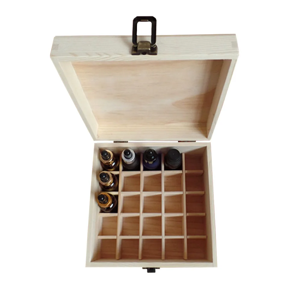 

New Design wooden Essential Oils Storage Box 25 holes 20ml bottles Multifunction Combination Natural pine Handmade without paint