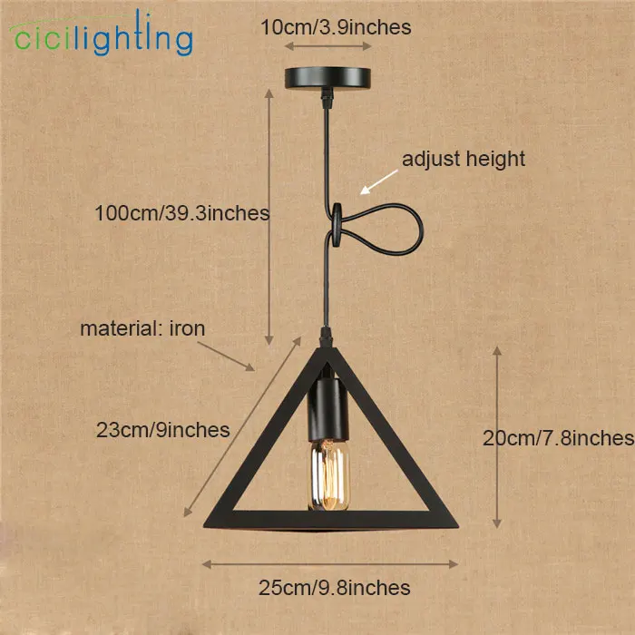 Винтажная черная кубическая Пирамида E27, подвесной светильник в американском стиле, Потолочные Подвесные светильники lampadari cicilighting