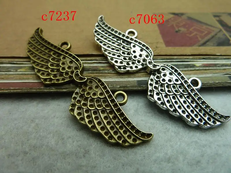 10pcs 15x57mm angel wing charms antique bronze/silver tone diy jewelry