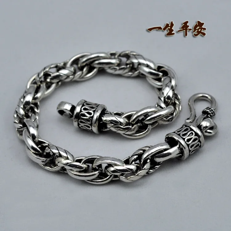 

Retro Handle 925 Sterling Silver Bracelet Retro Thai Silver Ring Buckle Chain Pearl Circle Sterling Silver Bracelet Male Genuine