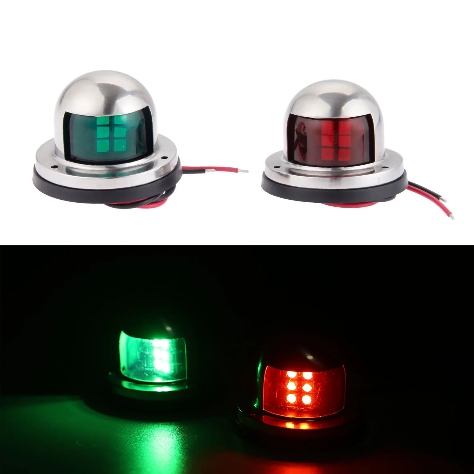 2PCS Stainless Steel 12V LED Navigation Signal Light Red Green Marine Boat Yacht