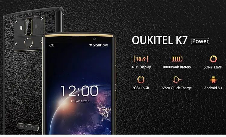 OUKITEL K7 POWER 2GB RAM 16GB ROM MTK6750T 1.5GHz Octa Core 6.0 Inch HD+ Screen Dual Camera Android 8.1 4G LTE Smartphone