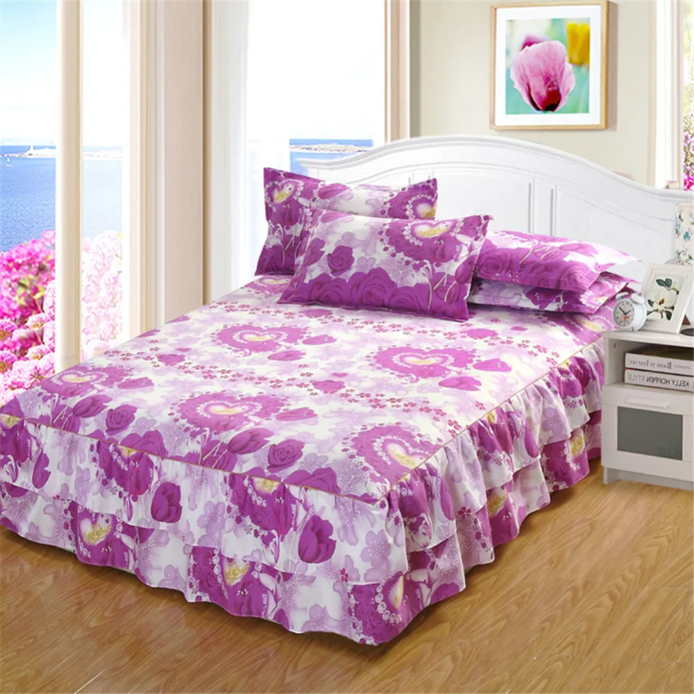

Purple Flower Double Layer Bed Skirt 150x200cm Bedspread Polyester Bed Sheet for Bedroom Bed Skirt or Pillowcase for Choice