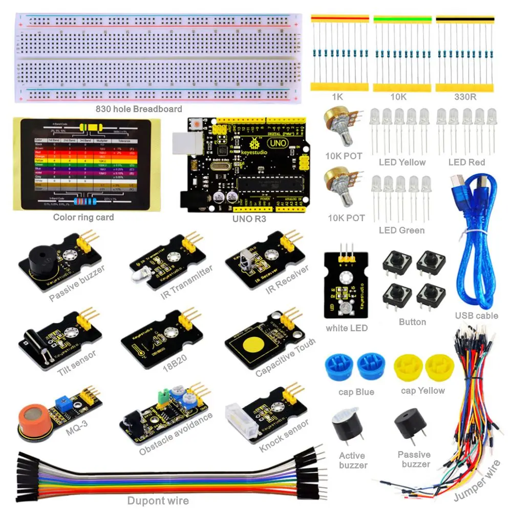 Новинка! Keyestudio датчик стартер Kit-K1 для Arduino обучения программирования с UNO R3+ DS18B20+ ИК приемник+ ИК передатчик