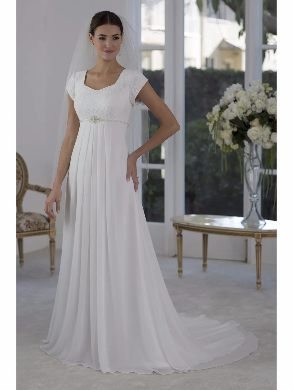 Lace Chiffon Beach Maternity Wedding Dresses Modest With