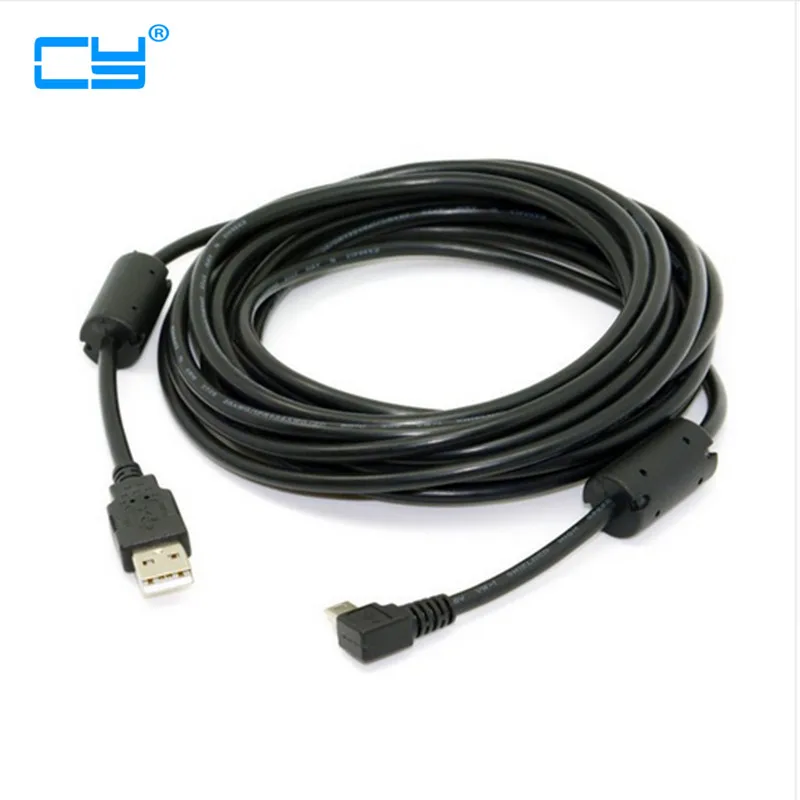 

90 Degree Right Angled Mini USB B Type 5pin Male to USB 2.0 Male Data Cable with EMI Ferrite Core 5 Meters