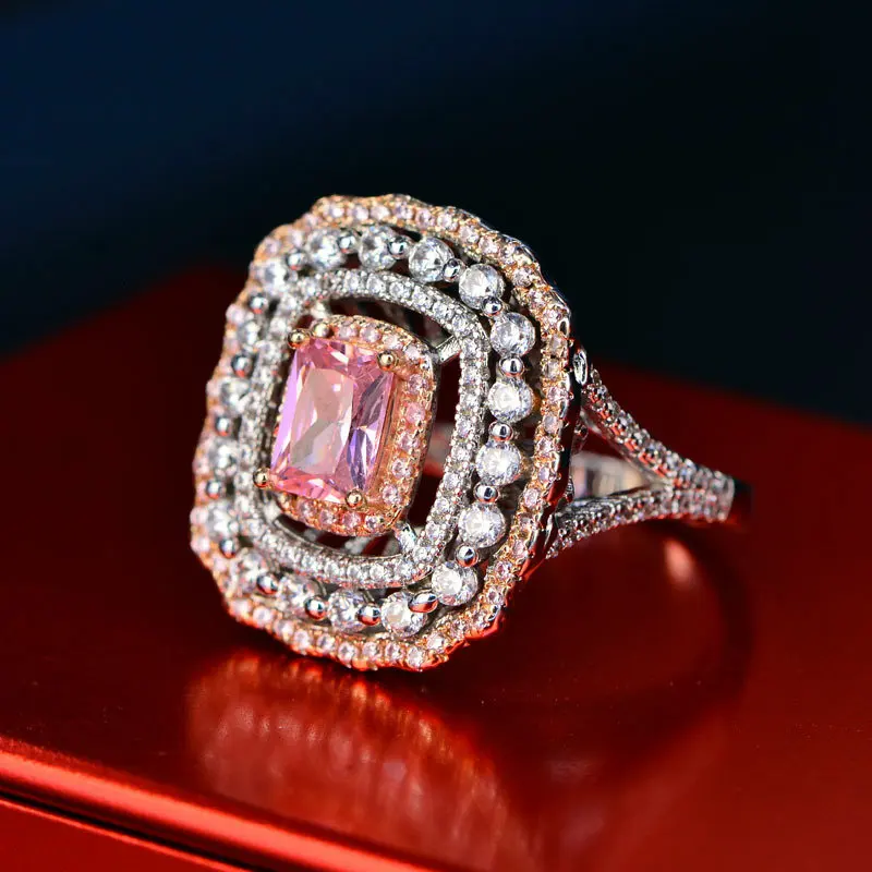 SINZRY Брендовое большое блестящее кольцо на палец с фианитами, новое модное розовое свадебное кольцо с фианитами для женщин