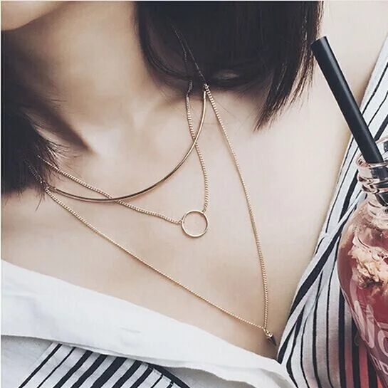 

2016 Korean Fashion Multideck Design Long Necklace Joker Simple Collarbone Kolye For Women Party Accessories