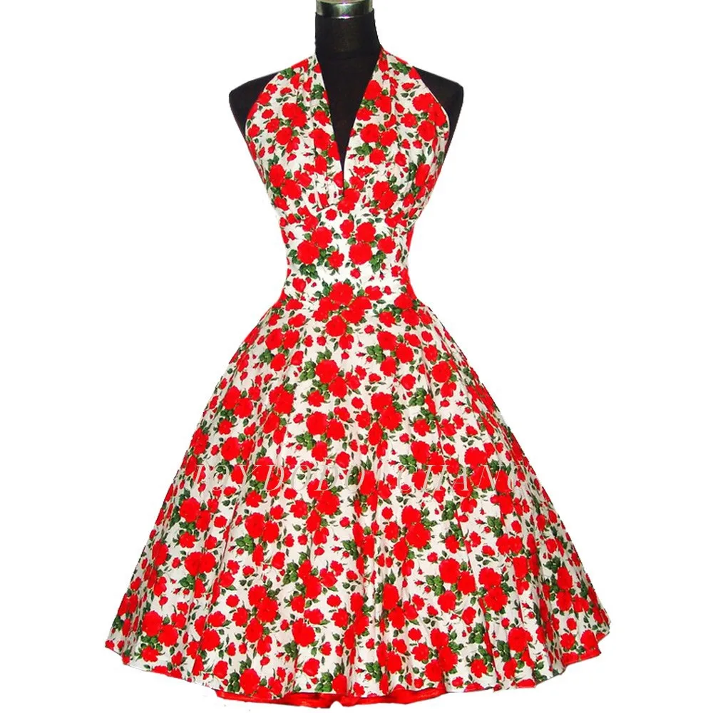 Женское летнее платье в стиле Мэрилин Монро, 50s 60 s, винтажное платье в стиле ретро, платье в горошек с цветочным принтом в стиле рокабилли