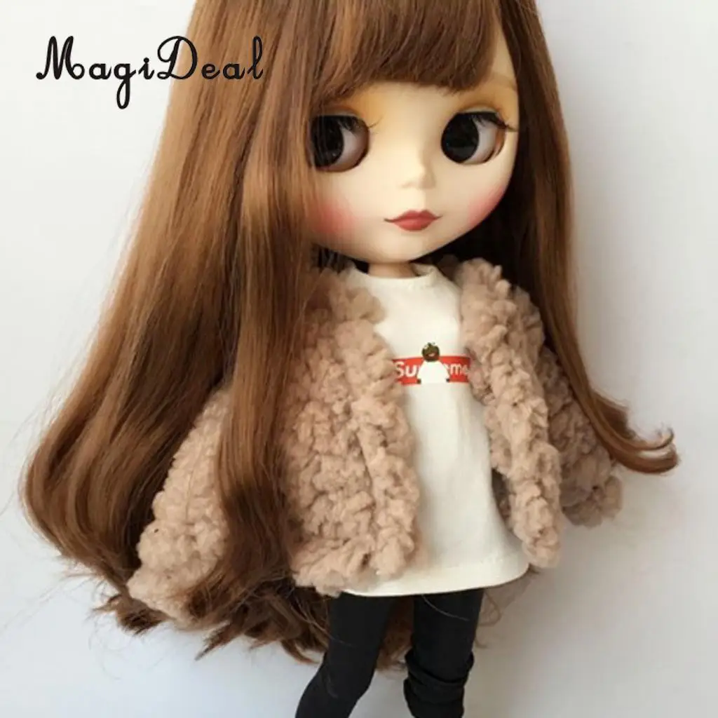 1/6 Fashion Collarless Short Plush Coat for Blythe Doll Winter Clothes Accessories