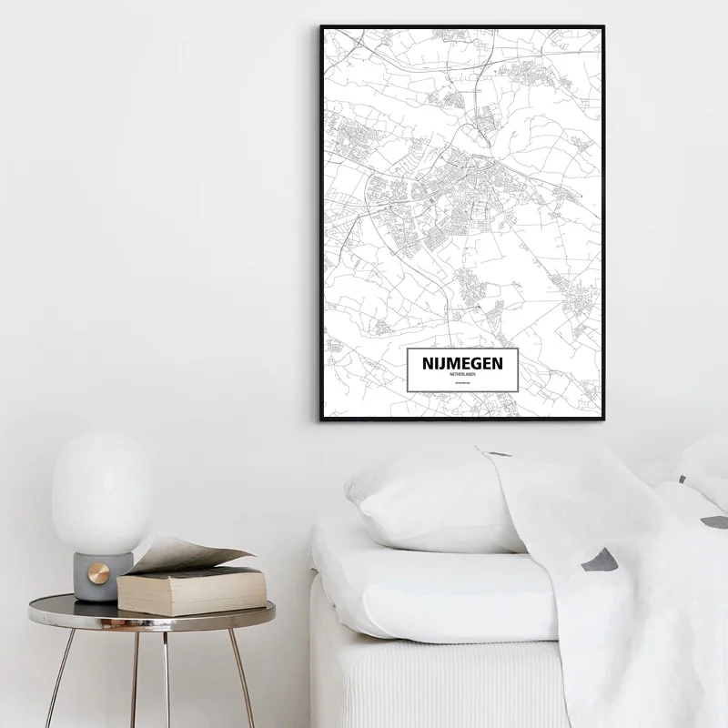 Nijmegen, Нидерланды черный, белый цвет Custom World City географические карты печать на холсте Стена в скандинавском стиле книги по искусству домашний декор