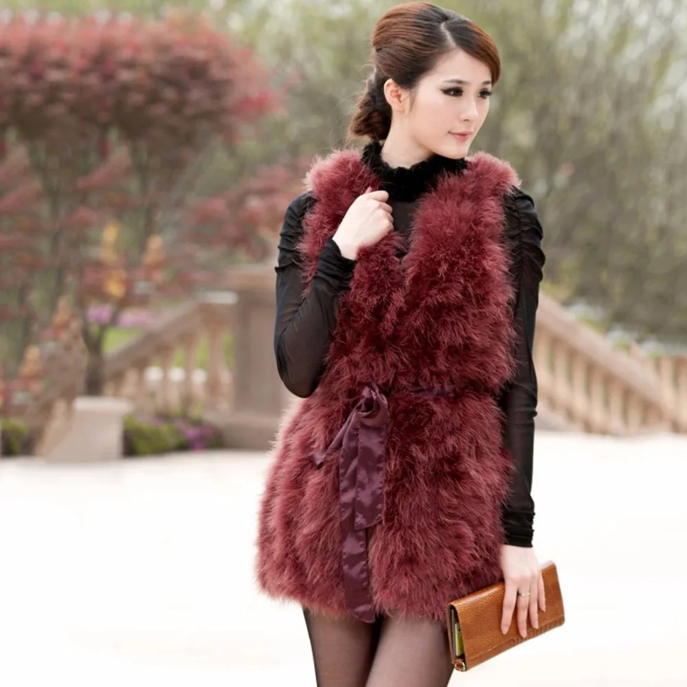 

Jancoco Max Lady Ostrich Feather Fur Vest Or Women Real Turkey Feather Fur Gilet Fashion Sashes Wholesale / Retial S1053