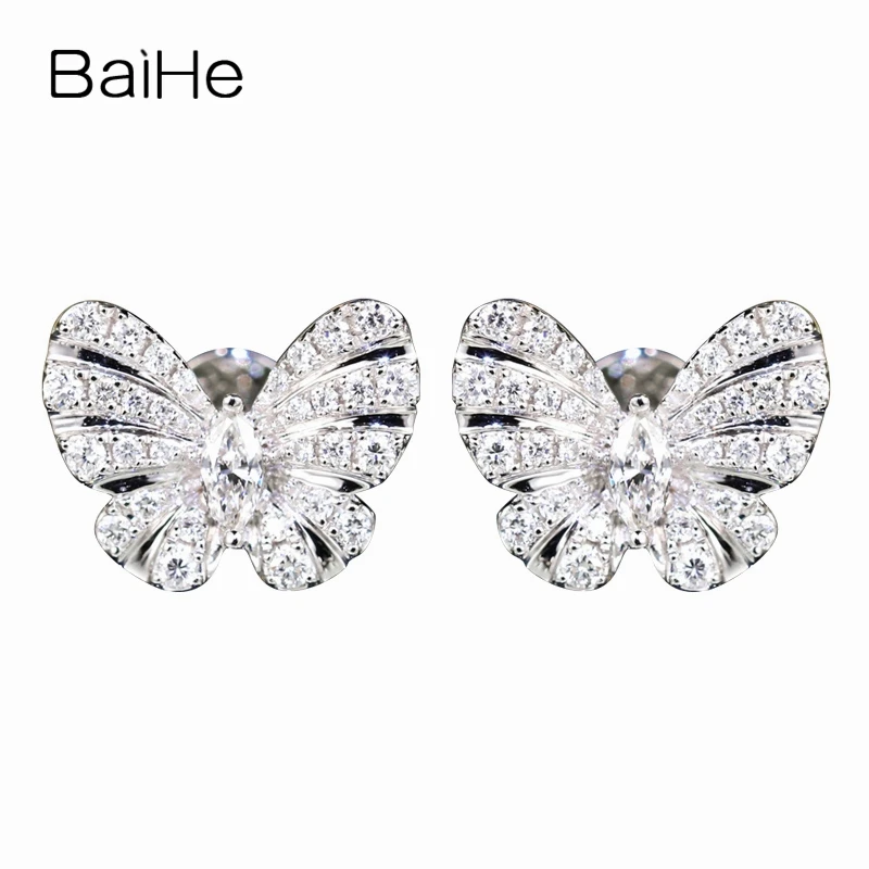 Baihe Real Solid 14K White Gold H/Si Natural Diamond Butterfly Stud Orecchini Donna Trendy Fine Jewelry Making Aretes De Mariposa