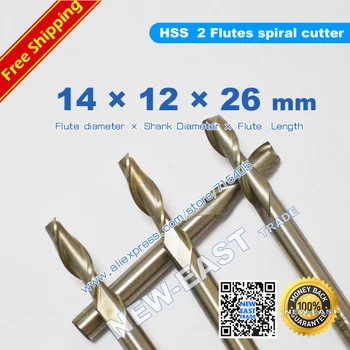 

New dia 12mm Flute Diameter 14mm 14*12*26*83mm 2Flute Endmill cutting High-speed steel HSS 2 Flutes spiral cutter