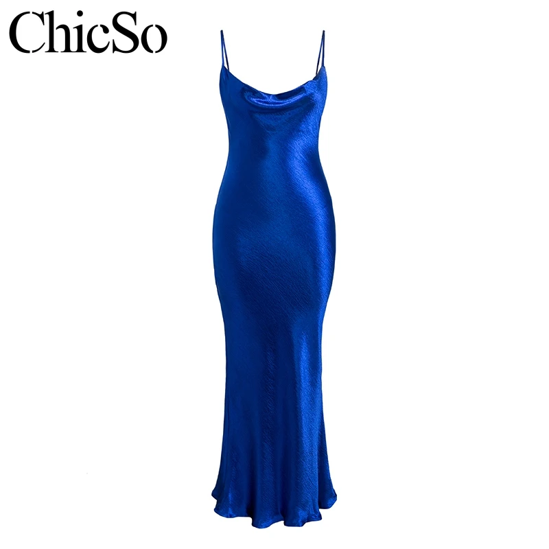 MissyChilli красное сексуальное атласное платье с открытой спиной, халат, элегантный сарафан, облегающее длинное платье, женское Клубное зимнее вечернее платье, vestido - Цвет: Синий