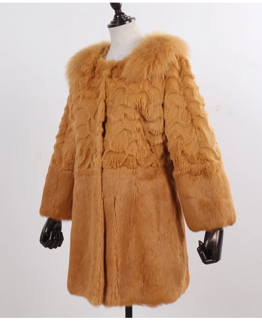 Новое Женское пальто из натурального кроличьего меха, зимнее теплое пальто из натурального кроличьего меха, длинное Стильное женское пальто из натурального меха
