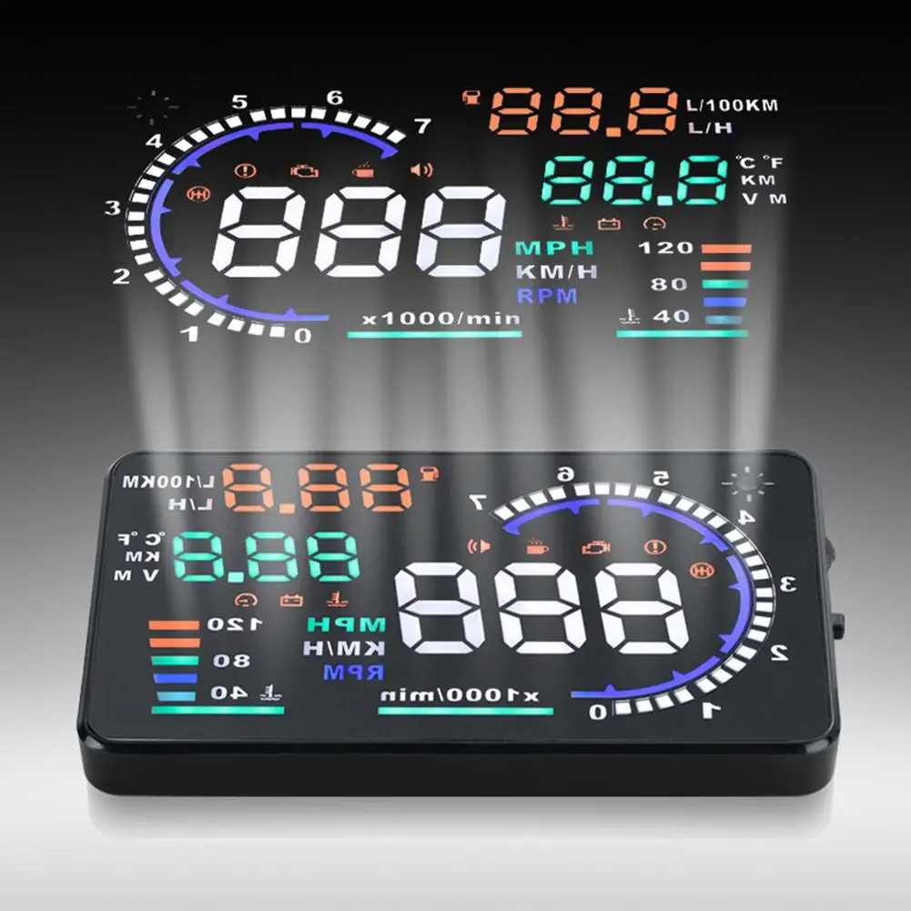 

A8 Universal 5.5 Inch Car HUD Head Up Display OBDII Speed Warning Fuel Consumption Automobile Car Alarm System