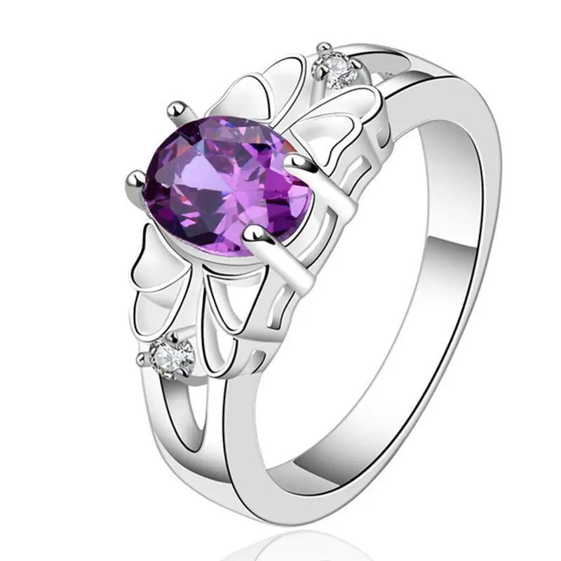 

Hot Valentine's gift silver color WEDDING lady wemen Female fashion classic purple CZ Engagement Ring R550