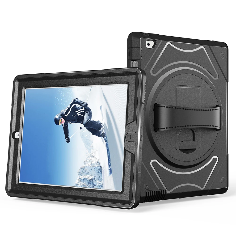 

Case for iPad 2 3 4,Miesherk Shockproof TPU+PC, Heavy Duty Tablet Cover Shell with 360 Rotating Leather Hand Strap and Kickstand