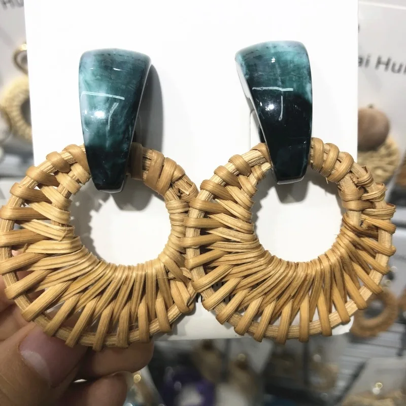 Handmade Bohemia Round Rattan Drop Earrings For Women Straw Weave Rattan Knit Vine Unique Dangle Earrings Fashion Jewelry ET15 (1)
