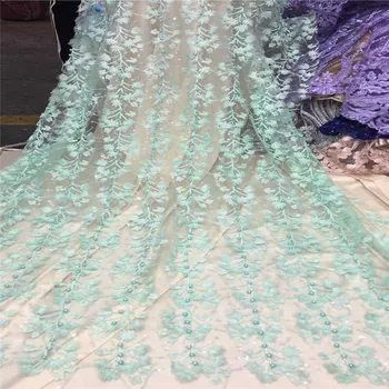 

2019 3d Beaded African Lace Fabric Latest Design Nigerian Laces Fabrics Hot Sale French Tulle Lace Fabric For WomenHX1547-2