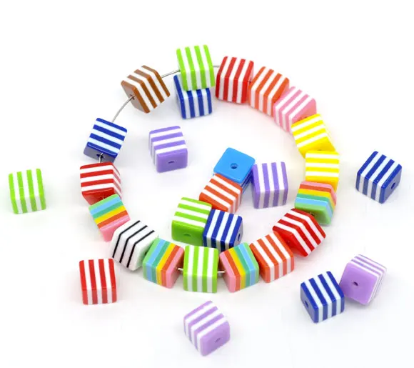 

Resin Spacer Beads Cube Mixed Stripe Pattern About 8mm( 3/8") x 8mm( 3/8"), Hole: Approx 1.6mm, 25 PCs new