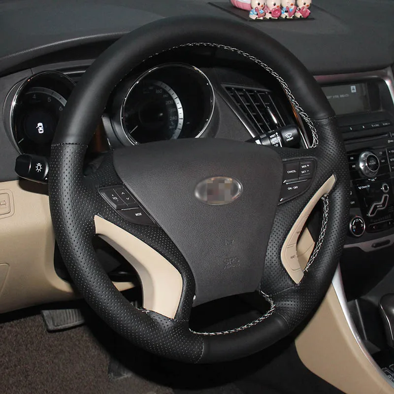 Новинка Противоскользящий черный кожаный чехол на руль для Hyundai Sonata 8 2011 2014|steering