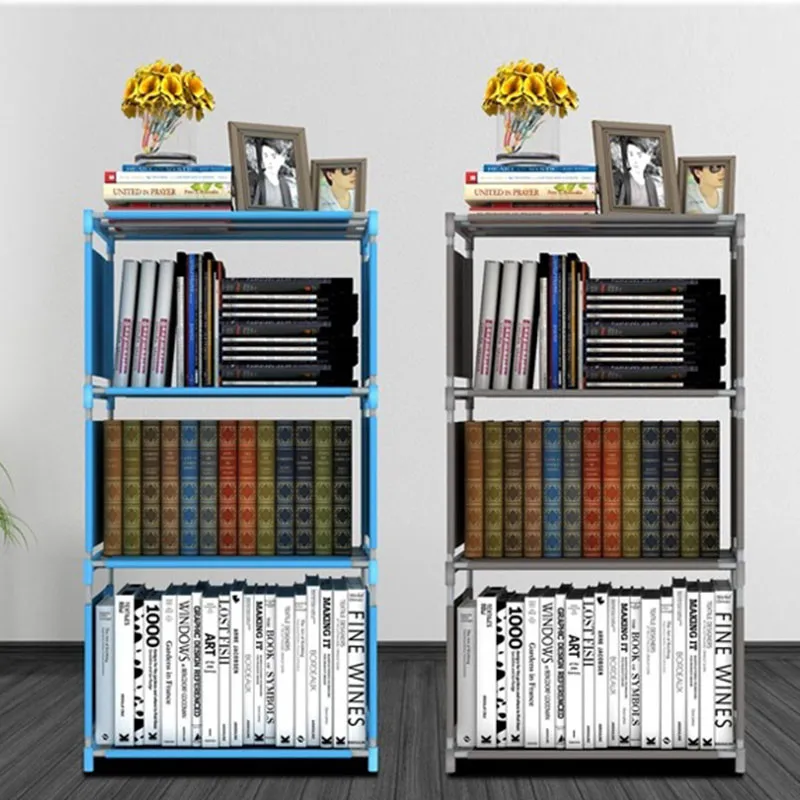 

New 4-layer Bookshelf non-woven Steel pipe structure Easy install Removable bookcase Dormitory Bedroom Storage shelf 35