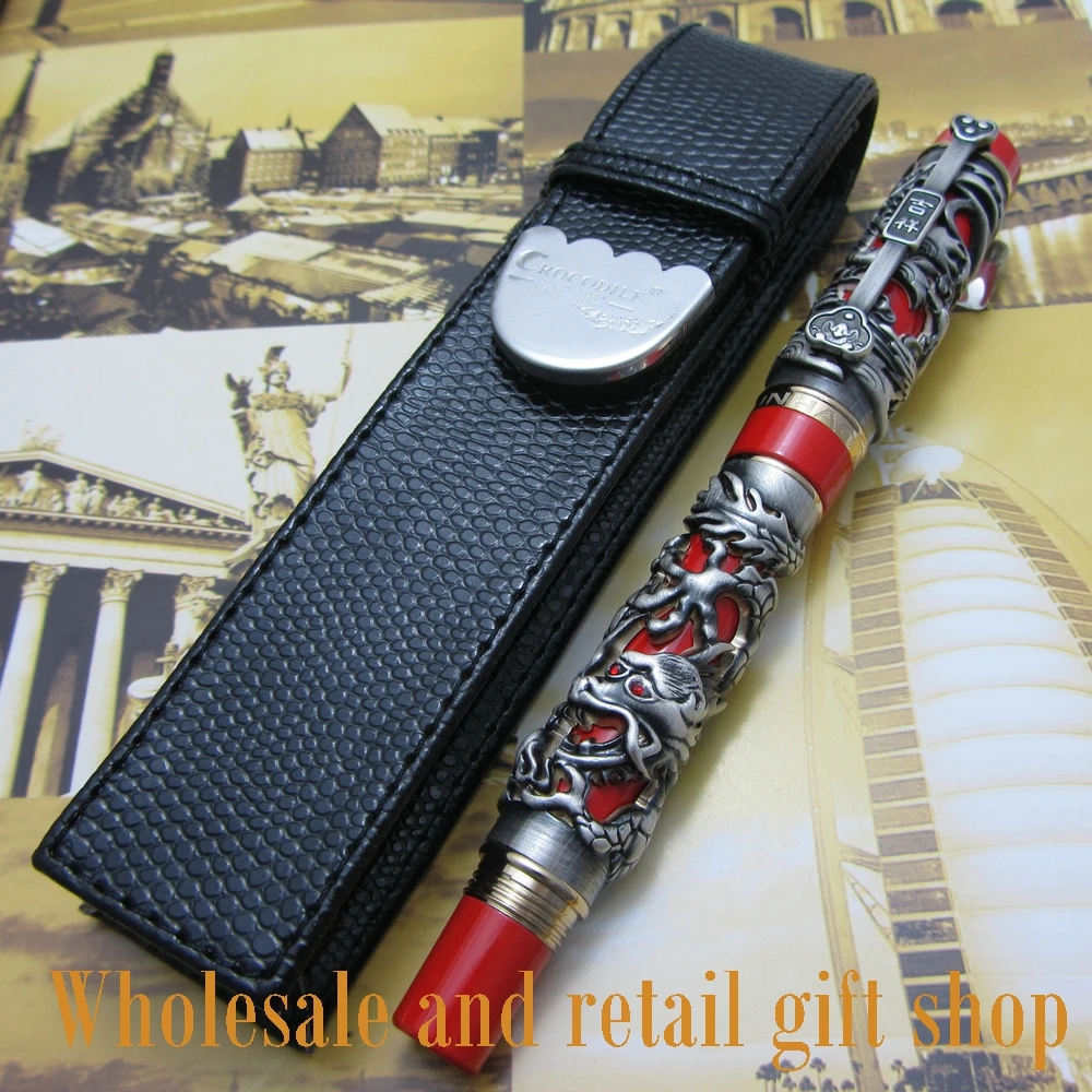Jinhao Dragon Phoenix Heavy Gray Red Chinese Classical Luck Clip Fountain Pen and pen bag Jinhao Dragon Phoenix Heavy Gray Red Chinese Classical Luck Clip Fountain Pen and pen bag