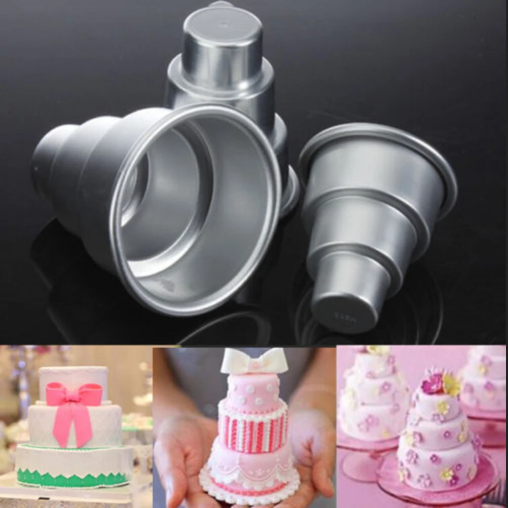 for Baking Home Birthday 3 Tier Birthday DIY Pudding Cupcake Mould Aluminium Alloy Cookie Chocolate Baking Mold Muffin Decorating Mould Tools Large Mini 3 Tier Cake Pan 