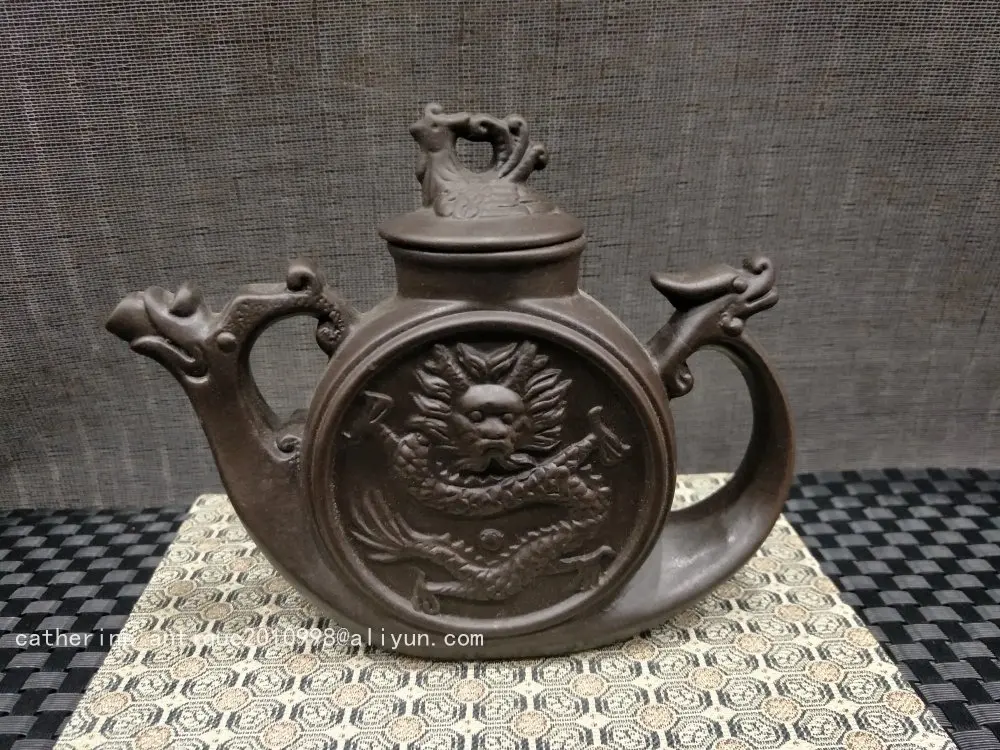 

Unique Old Chinese YiXing Handcraft puyple Clay Teapot, Dragon&phoneix, with mark, Free shipping