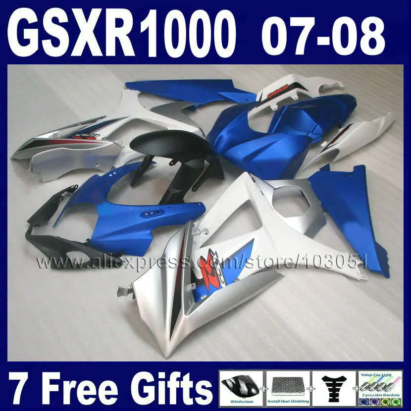 

High quality  motorcycle fairing set for SUZUKI silver blue 2007 GSXR1000 2008 K7 K8 GSXR 1000 08 07 body fairings kit