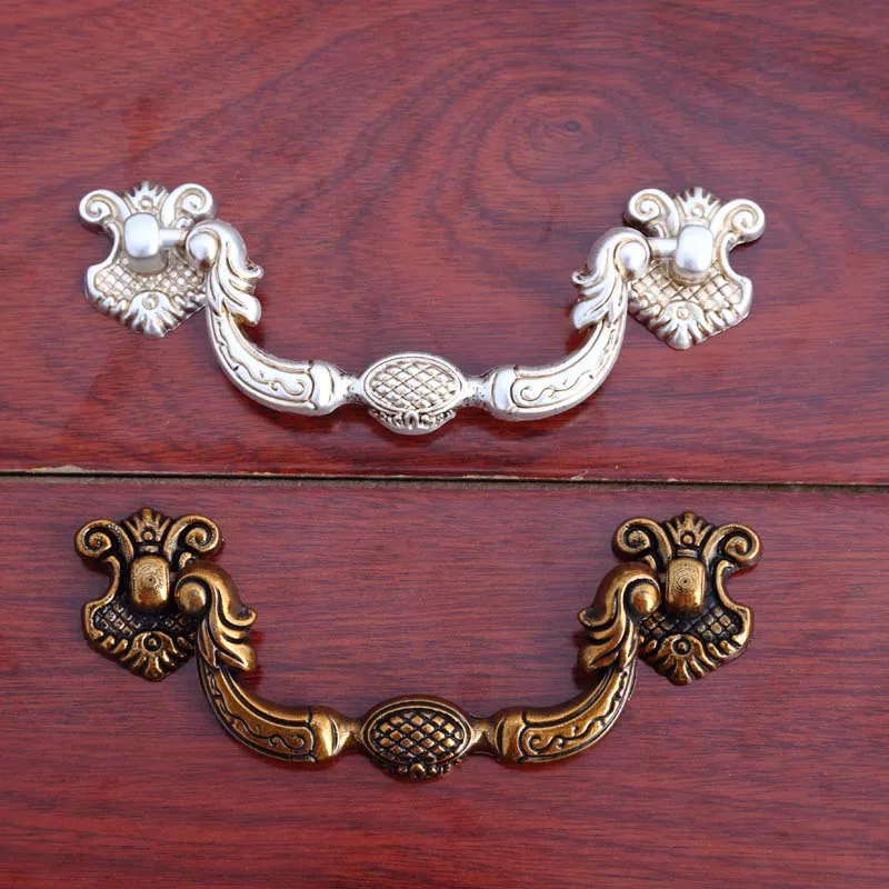 

3.75" european retro style drop rings handle vintage bronze drawer cabinet pull knob distress antique silver dresser handle 96mm