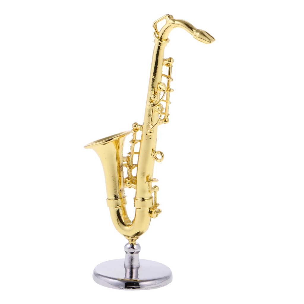 Dollhouse Miniature Realistic Saxophone, Meatal Music Instrument Model, 1:12 Scale Doll Home Decor